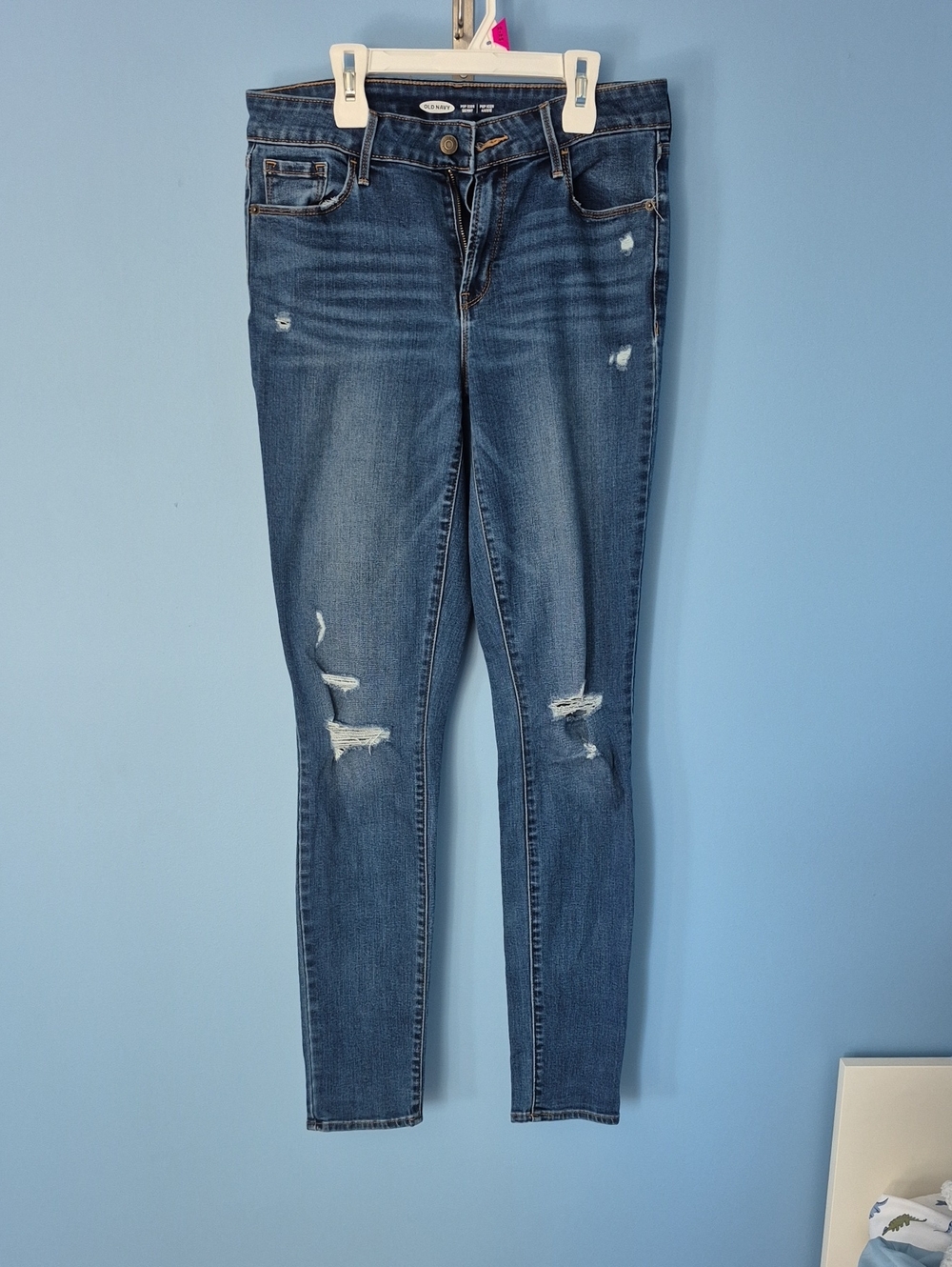 Women's Mid Wash Distressed Skinny Jeans - Stretchy Mid Rise